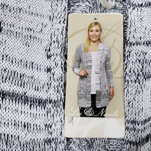 Leo & Nicole Open Front Marled Pointelle Cardigan Size S / M NWT - Picture 7 of 8